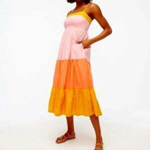J. Crew Pink and Orange Tiered Maxi Sundress